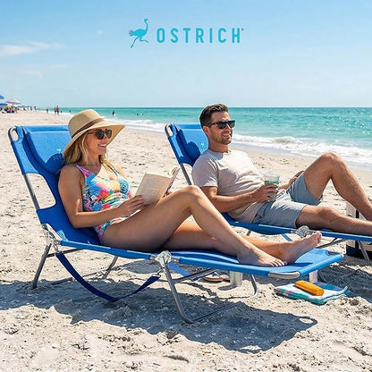 Ostrich the Original Chaise 72 x 22 Inch Lounge Portable Reclining Lounger, Outdoor Patio, Beach, Lawn, Camping, or Pool Tanning Chair, Ocean Blue