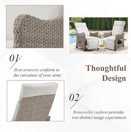 HOMREST Outdoor Recliner Chair with Flip-up Table, Wicker Reclining Chair with 150°Adjustable Backrest, Rattan Armchair with Integrated Footstool & Removable Cushion for Gardens, Light Gray