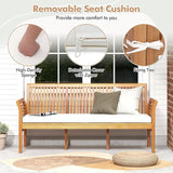 Tangkula 3-Seat Patio Acacia Wood Bench with Cushion - Photo 8