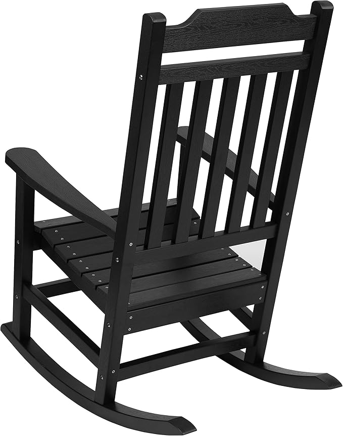 Flash Furniture Set of 2 Winston All-Weather Rocking Chair in Black Faux Wood