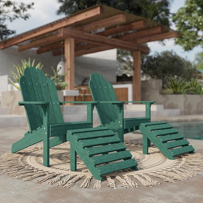 Wildridge Classic Footrest, Turf Green - Outdoor Weather Resistant HDPE Ottoman for Adirondack Chair