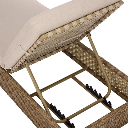 SAFAVIEH Outdoor Patio Furniture Collection – Emma Natural & Taupe Cushion Lounger, Adjustable Rattan Outdoor Reclining Chaise (PAT7562A)