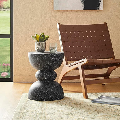 Glitzhome Decorative Patio Side Table Set of 2, 17.5" H Heavy Duty Patio Sturdy Black Faux Terrazzo Garden Stool Side Table Planter Stand for Indoor Covered Outdoor