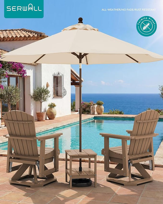 SERWALL Adirondack Swivel Glider Chair, HDPE Patio Glider Set of 2, All-Weather Glider Chair for Porch, Balcony, Wood Brown