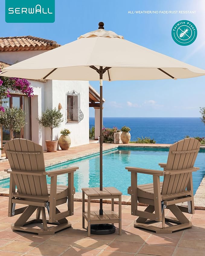 SERWALL Adirondack Swivel Glider, HDPE Glider for Outdoor, All-Weather Glider Rocking Chair for Porch, Balcony, Brown - Photo 2