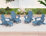 KINGYES Folding Adjustable Adirondack Chair with Ottoman & 2 Cup Holders Set of 4 - Photo 1