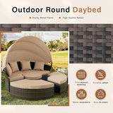 Crownland Outdoor Daybed with Retractable Canopy, Patio Round Daybed with Washable Cushions, Clamshell Sectional Seating - Photo 4