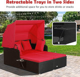 Tangkula Patio Rattan Daybed with Retractable Canopy, Outdoor Wicker Sunbed Lounger with 2 Foldable Side Tables - Photo 6
