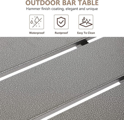 Outdoor Patio Counter Height Bar Table, 55" Rectangle for Patio, Garden, Yard, Balcony, Poolside (Gray)