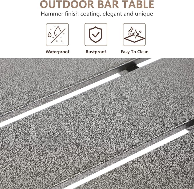 Outdoor Patio Counter Height Bar Table, 47" Rectangle for Patio, Garden, Yard, Balcony, Poolside (Grey, 47"L)