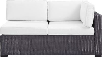 Crosley Furniture Biscayne Outdoor Sectional Loveseat, 2-Person Wicker Patio Couch for Deck, Backyard, Brown with White Cushions