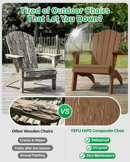YEFU Oversized Plastic Adirondack Chair Set of 2 with Cup-Holder (Large Dual-Purpose), Weather Resistant, Poly Lumber Outdoor Chairs Duty Rating Widely Used in Patio, Lawn, Outside, Garden Chair-Teak