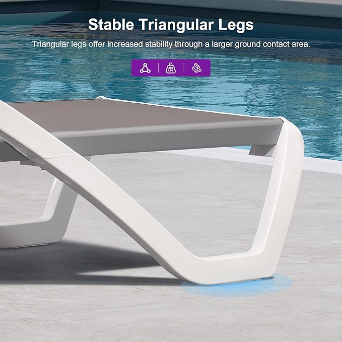 PURPLE LEAF Patio Chaise Lounge Chair Set of 3 Outside Aluminum Plastic Stackable Tanning Chairs with Armrests and Side - Photo 8