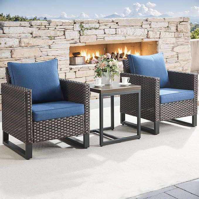 Rilyson Wicker Outdoor Patio Chairs Set - 3 Piece Rattan Patio Furniture Bistro Chairs Set with Waterproof Wicker - Photo 1
