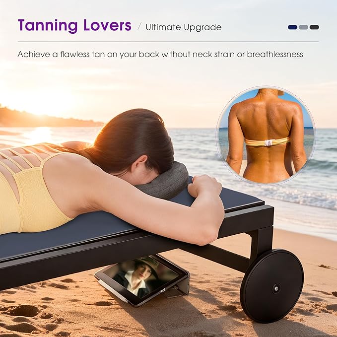PURPLE LEAF Tanning Chair with Face Hole Pillow and Wheels Headrest Aluminum Patio Chaise Lounge Chairs Adjustable 5-Position Lay Flat Outdoor Sunbathing Lounge Chair for Beach Pool Navy Blue