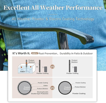 Metal Patio Chairs Set of 2 with 5.75" Extra Thick Cushion, 2 Pieces High Back Outdoor Patio Chairs All Weather Outdoor Furniture Seating for Deck Backyard Front Porch, Denim Blue
