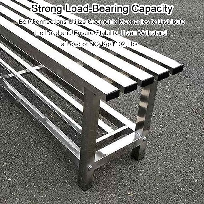 Outdoor Bench 304 Stainless Steel Metal, Garden Bench with Storage Shelf for 2-3 Person Seat 1102Ib High Capacity, for Gym, Outdoor, Commercial Use(150cm/59in)