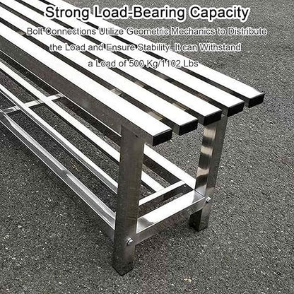 Outdoor Bench 304 Stainless Steel Metal, Garden Bench with Storage Shelf for 2-3 Person Seat 1102Ib High Capacity, for Gym, Outdoor, Commercial Use(150cm/59in)