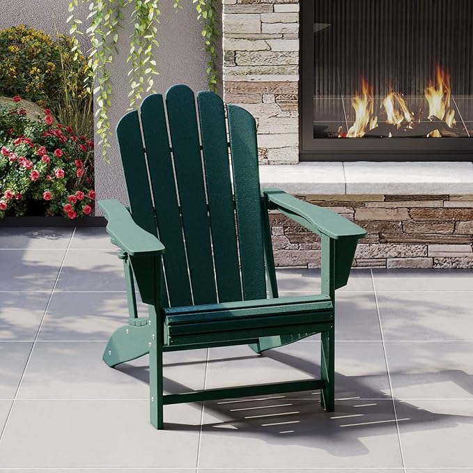 Costaelm Lakeview Outdoor Patio HDPE Adirondack Chair with Cup Holder, Dark Green
