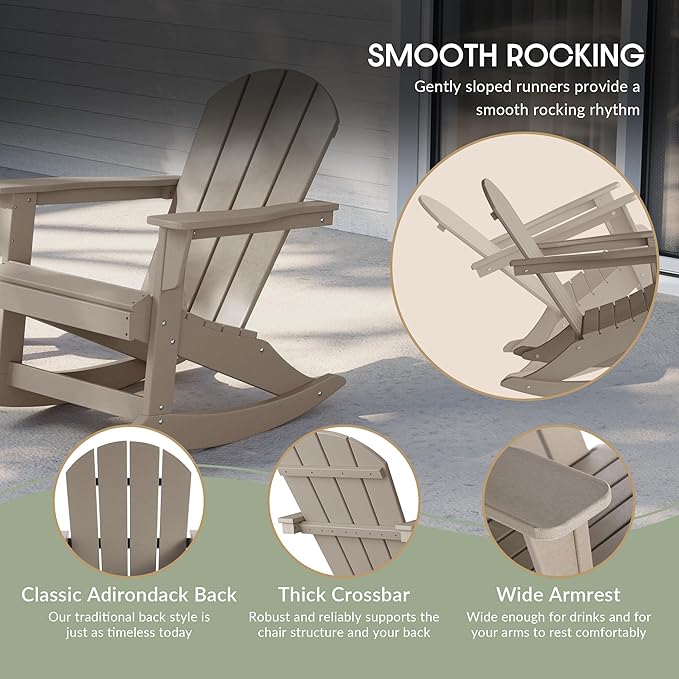 WestinTrends Malibu Outdoor/Patio Poly Adirondack Rocking Chair, Weathered Wood
