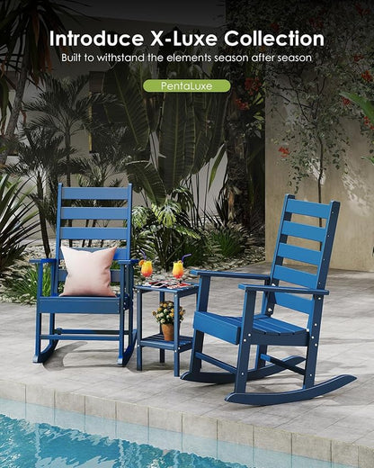GREENVINES Outdoor-Rocking-Chair | HDPE Plastic | Patio Rockers | Porch Rocker Chairs | Shaker | Oversized | High Ladder Back | Big & Tall | PentaLuxe | Blue