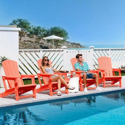 Adirondack Chair, Patio Chairs with Cup Holder, Plastic Adirondack Without Screws Install, Outdoor Funiture for Backyard Garden Lawn Beach, 400 LBS Capacity, Orange
