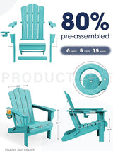 KINGYES Folding Adirondack Chair Set of 4, HDPE All-Weather Patio Chairs with Cup Holder - Photo 6