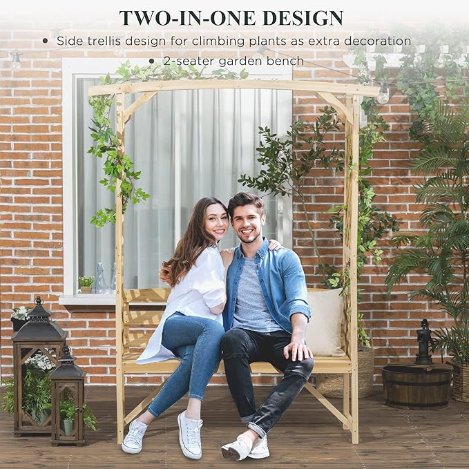 Outsunny Patio Garden Bench Arbor Arch with Pergola and 2 Trellises - Photo 4