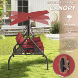 3 Seat Outdoor Porch Swing Chair, Adjustable Canopy Swing Bench, Convertible Backrest Swing Bed with Thicken Cushions - Photo 7