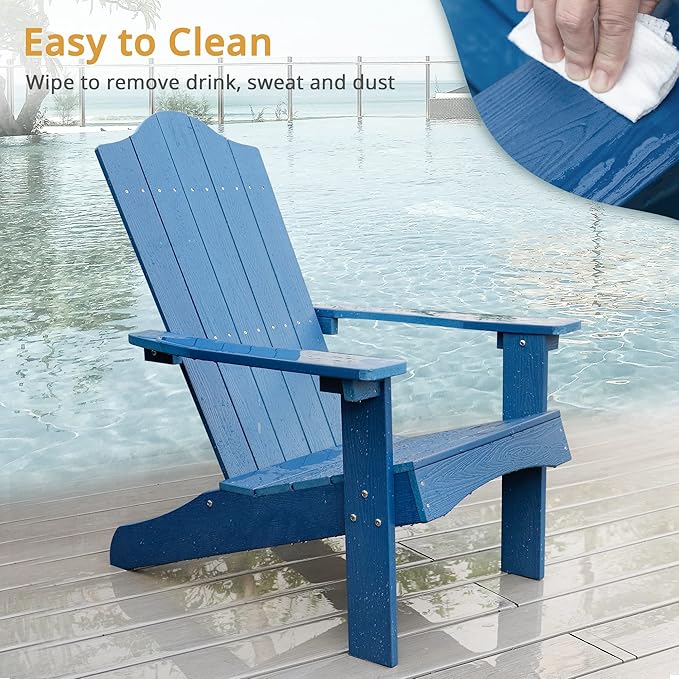 LUE BONA Adirondack Chair, Navy Blue Poly Adirondack Fire Pit Chairs, Modern Plastic Adirondack Chair Weather Resistant for Patio, Porch, Deck, Pool, Garden, Backyard