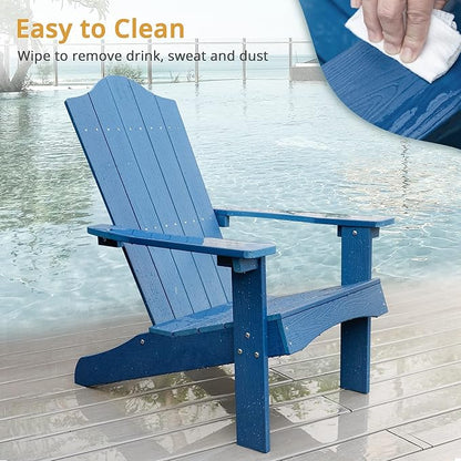 LUE BONA Adirondack Chair, Navy Blue Poly Adirondack Fire Pit Chairs, Modern Plastic Adirondack Chair Weather Resistant for Patio, Porch, Deck, Pool, Garden, Backyard