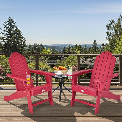 Tangkula Adirondack Chair Outdoor, Fade Resistant HDPE Armchairs with Cup Holder, Weather Resistant Lounger Chairs for Patio Garden Backyard Deck, Lawn Porch Seating, Adirondack Lounger (4, Red)