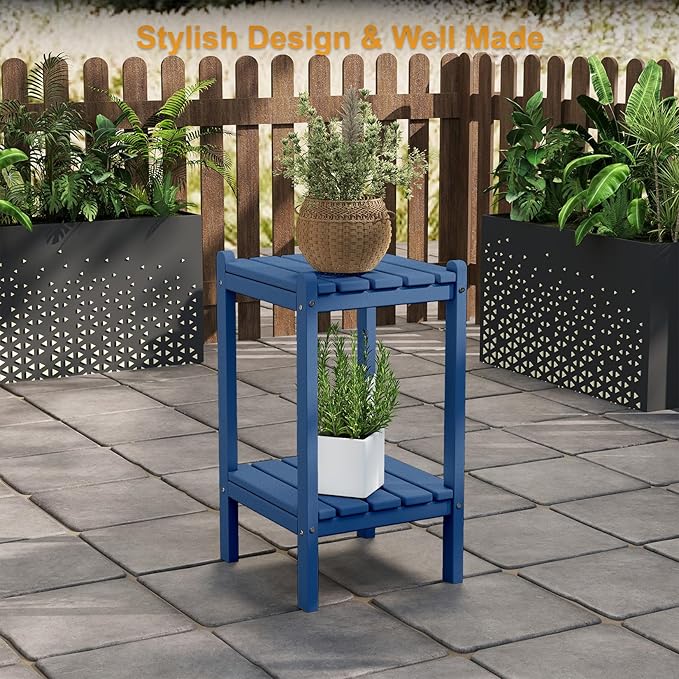 Outdoor Side Table, 26-Inch Tall Patio Side Table, All-Weather HDPE Adirondack Outdoor End Table for Patio Porch Deck Balcony Pool, Navy Blue