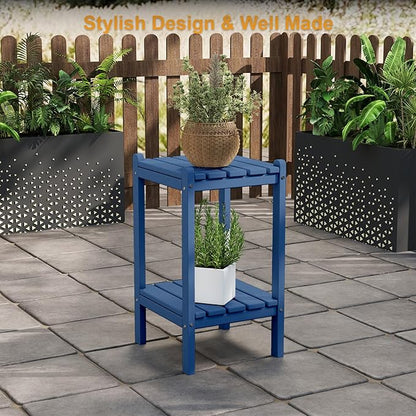 Outdoor Side Table, 26-Inch Tall Patio Side Table, All-Weather HDPE Adirondack Outdoor End Table for Patio Porch Deck Balcony Pool, Navy Blue