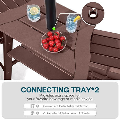 Tall Adirondack Chairs Set of 2, HDPE Balcony Chair with Double Connecting Tray, Weather Resistant Outdoor Adirondack Bar Stools for Patio, Deck, Patio, Backyard, Balcony.(Brown)