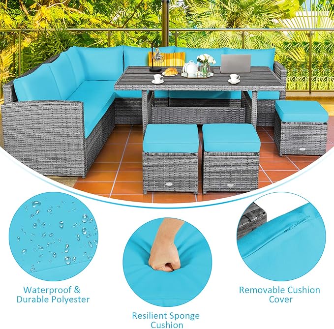 COSTWAY 7 PCS Wicker Outdoor Conversation Set, Patio Sectional Furniture Sofa Set with Table & Seat Cushions - Photo 8