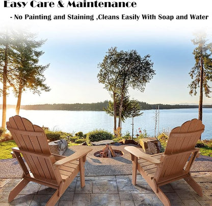 hOmeHua Folding Adirondack Chair Weather Resistant, Hard Plastic Imitation Wood Stripes Adirondack Chair, Easy to Fold Move & Maintain, Outdoor Chair for Patio, Backyard Deck, Fire Pit - Wood Color