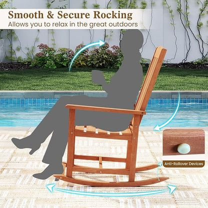 Giantex Outdoor Rocking Chair, Solid Wood High Back Rocker with Slatted Seat, Wide Armrests, Oversized Porch Rocker for Patio, Backyard, Garden and Lawn, 400 LBS Weight Capacity