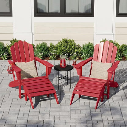 Costaelm Adirondack Chair Footrest Foldable Ottoman, Folding Ottoman Outdoor Foot Rest for Patio Waterproof, Adirondack Ottoman Outdoor, Red