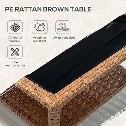 Outsunny Rattan Side Table, Outdoor End Table with Storage Shelf, Aluminum Frame Square, Coffee Table with Tempered Glass Top, Sand