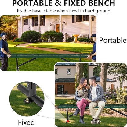8 Feet Heavy Duty Metal Park Bench for Outside, Outdoor Bench with Portable Frame, Commercial Benches for Shopping Mall, Store, Park, Patio, Deck, Green