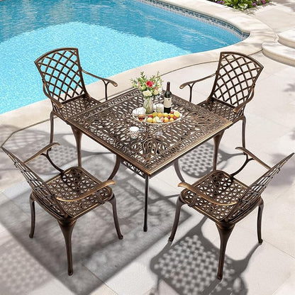 VINGLI Patio Chairs Set of 2, All-Weather Cast Aluminum Outdoor Dining Chairs, Metal Armchairs for Poolside, Backyard, Balcony (Grid Back Without Cushion)