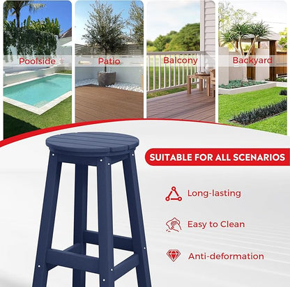 Costaelm 29" Height Outdoor Bar Stools, All-Weather Bar Stools, Adirondack Poly Patio Round Bar Stool for Patio, Deck, Kitchen Counter and Garden, Navy Blue