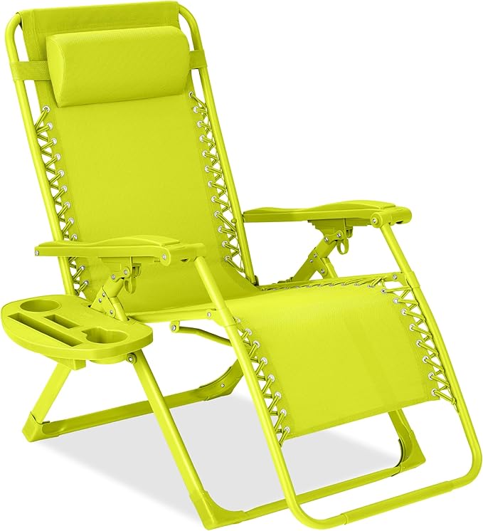 Best Choice Products Adjustable Zero Gravity Chair, Monochromatic Color Folding Patio Recliner w/Side Tray - Photo 1