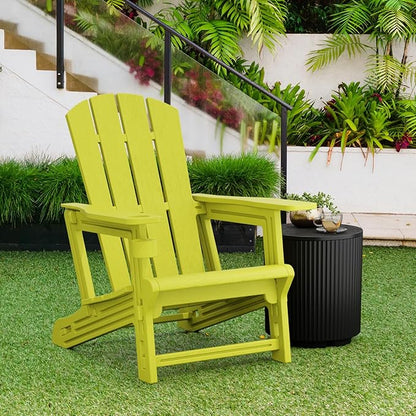 Adirondack Plastic Outdoor Chair, 400 LBS Capacity Recliner Garden Chair, Patio Chair with Cup Holder, Without Screws Install for Backyard Lawn Beach Yellow