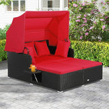 ORALNER Outdoor Daybed, 2-Person Wicker Patio Sofa with Retractable Canopy, Cushions & Pillows, 2 Side Trays - Photo 1