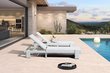 PURPLE LEAF Patio Chaise Lounge Modern Outdoor PU Leather Style Lounge Chair 4 Pieces with Adjustable Backrest Luxury Aluminum Chaise Lounge Chairs for Pool Garden Backyard Beach, White