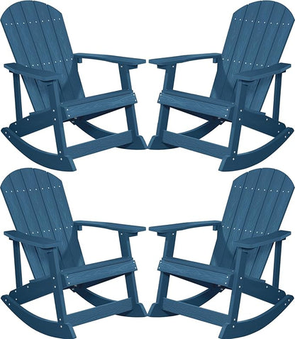 YEFU Outdoor Rocking Chair Set of 4,Adirondack Rocking Chair,Patio Rocker Chair with Wide Back,Oversized Rocker Chair Look Like Real Wood, for Lawn, Porch, Backyard, Indoor and Garden(Navy Blue)