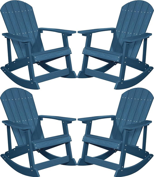 YEFU Outdoor Rocking Chair Set of 4,Adirondack Rocking Chair,Patio Rocker Chair with Wide Back,Oversized Rocker Chair Look Like Real Wood, for Lawn, Porch, Backyard, Indoor and Garden(Navy Blue)