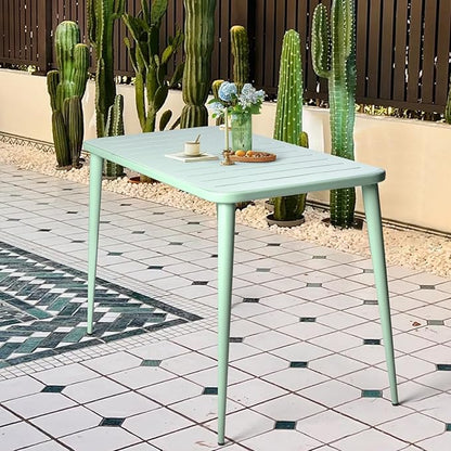 Modern Patio Table for 4-6 People Metal Dining Table for Outdoor&Indoor Office Computer Meeting Desk Home Cafe Table Lawn Backyard Balcony Kitchen Office 47.2" Lx23.6 Wx30 H(Green)